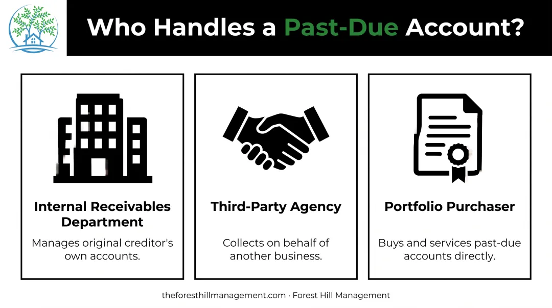 Three types of entities handling past-due receivable accounts compared