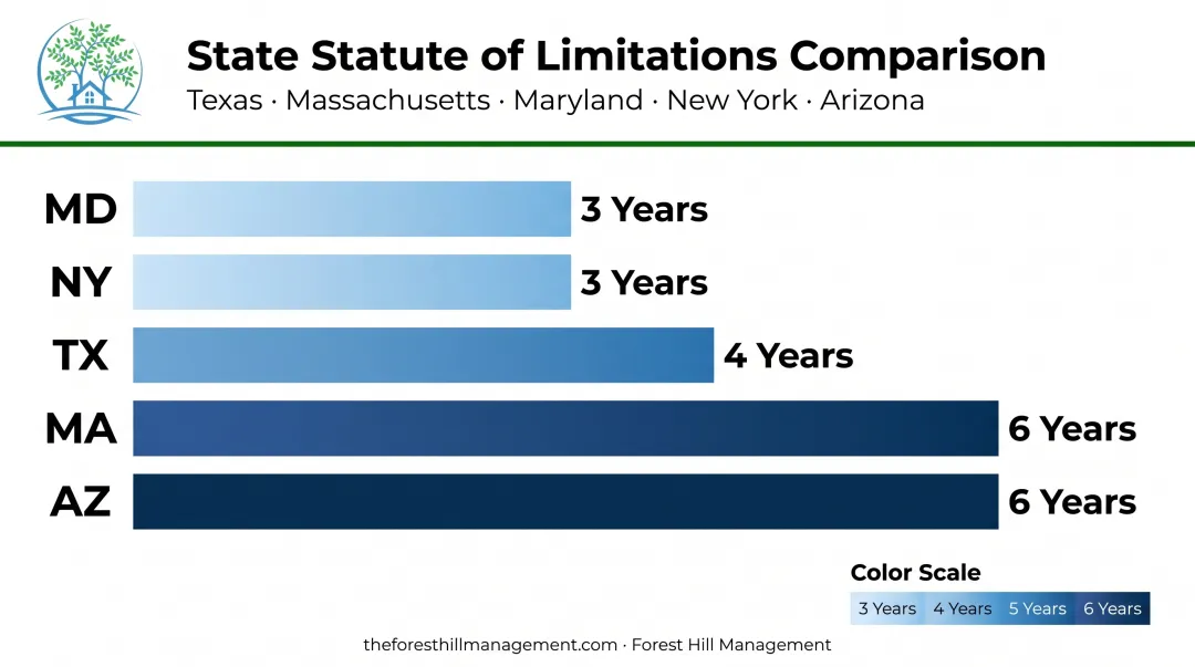 State-by-state credit card debt statute of limitations comparison map