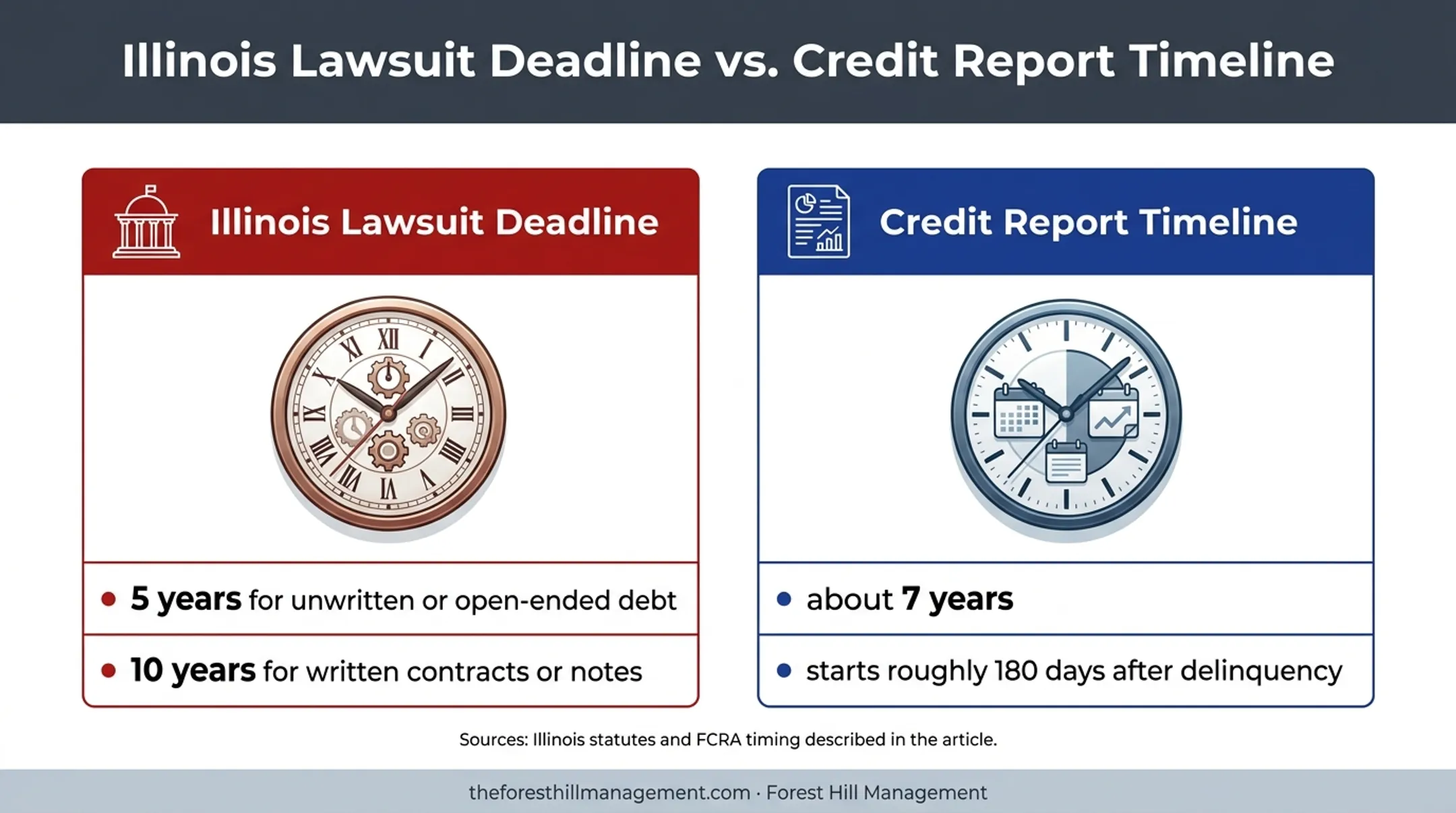 Illinois debt lawsuit and credit reporting timelines comparison