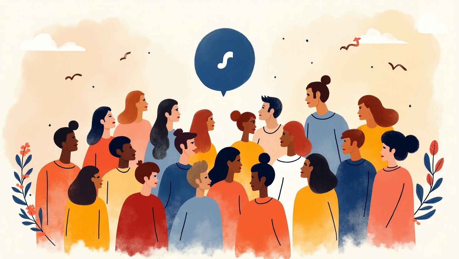 An image about a group of people looking at a brand in the distance