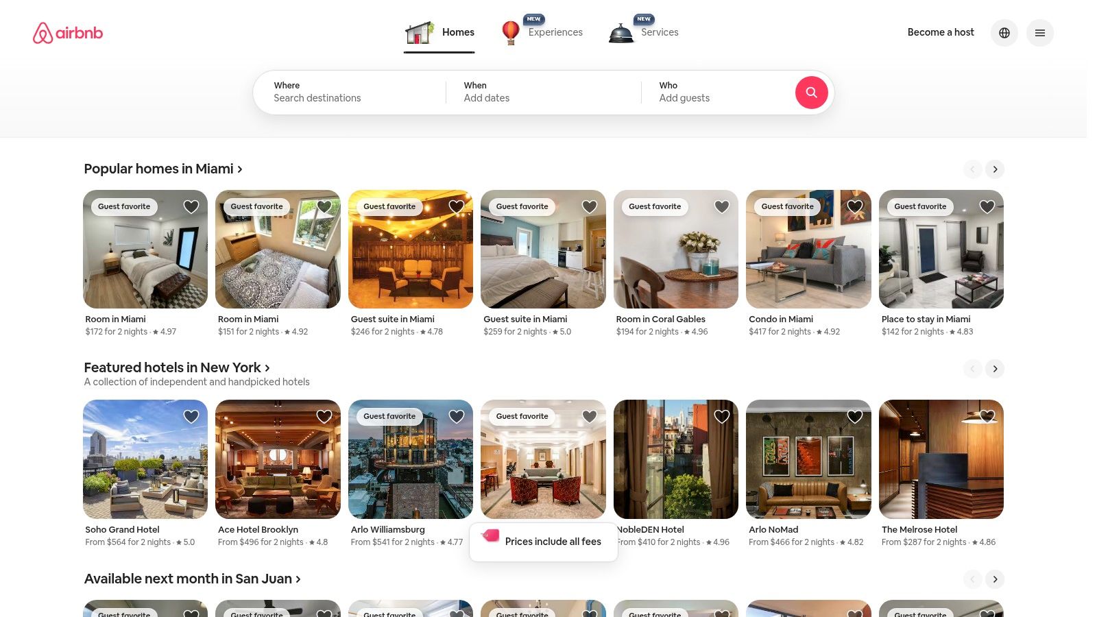 A screenshot of the Airbnb interface showing a search for Washington, D.C. with listings on a map and filter options visible.