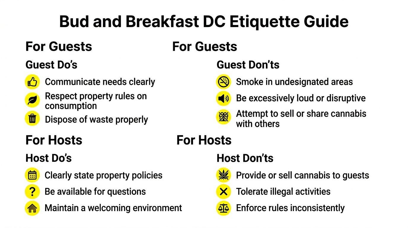 A Bud and Breakfast DC etiquette guide infographic listing do's and don'ts for both guests and hosts.
