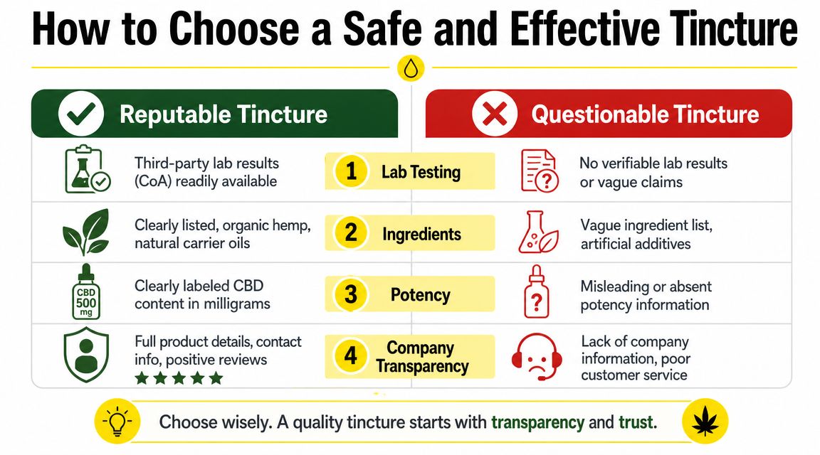 A comparison chart showing how to identify a reputable CBD tincture versus a questionable one.