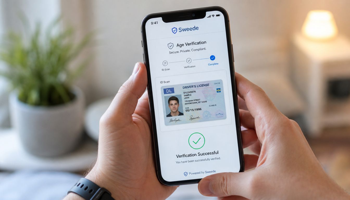 A person holding a smartphone displaying a successful age verification screen using a digital driver's license app.