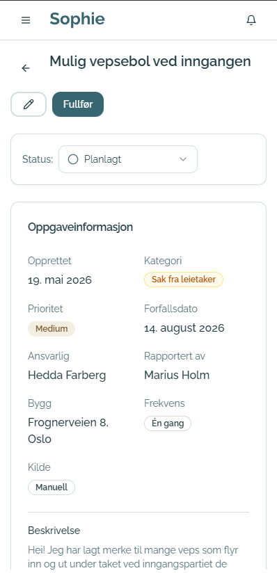 Leietaker melder inn sak i Sophie