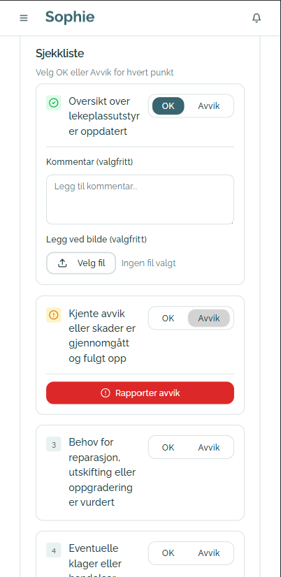 Oppgave med sjekkliste i Sophie