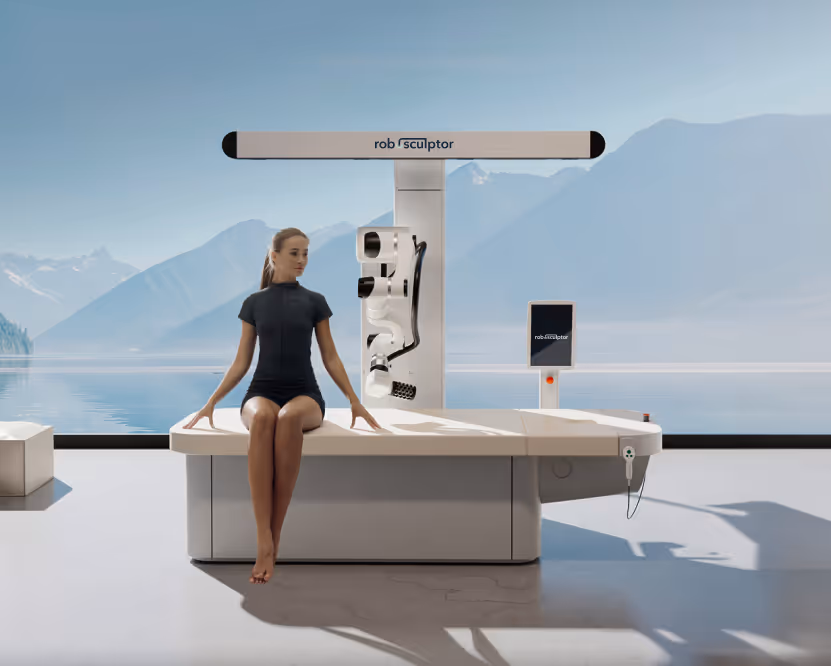 woman sitting on roboSculptor massage table