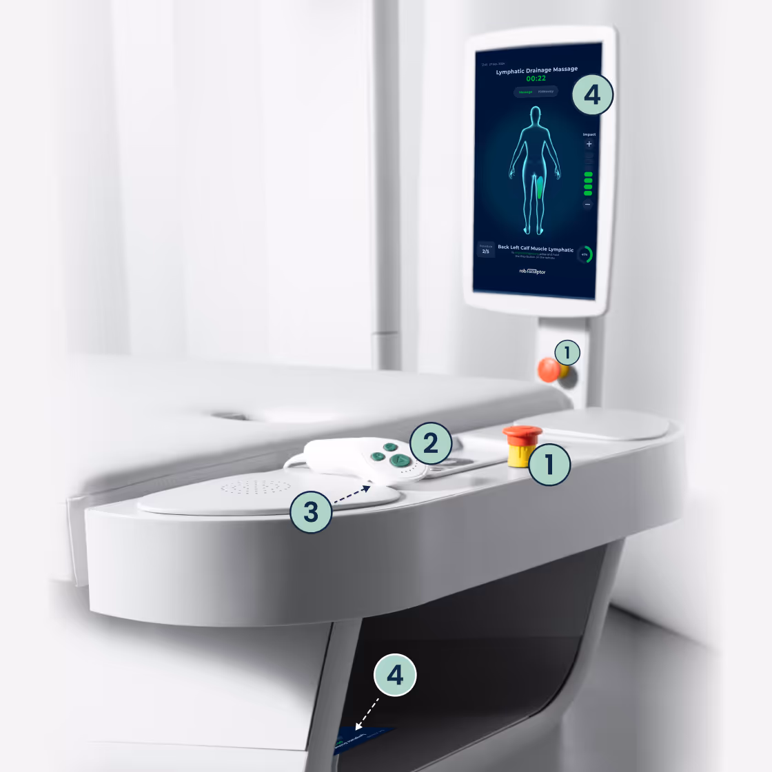 roboSculptor massage table with numbers showcasing the safety items