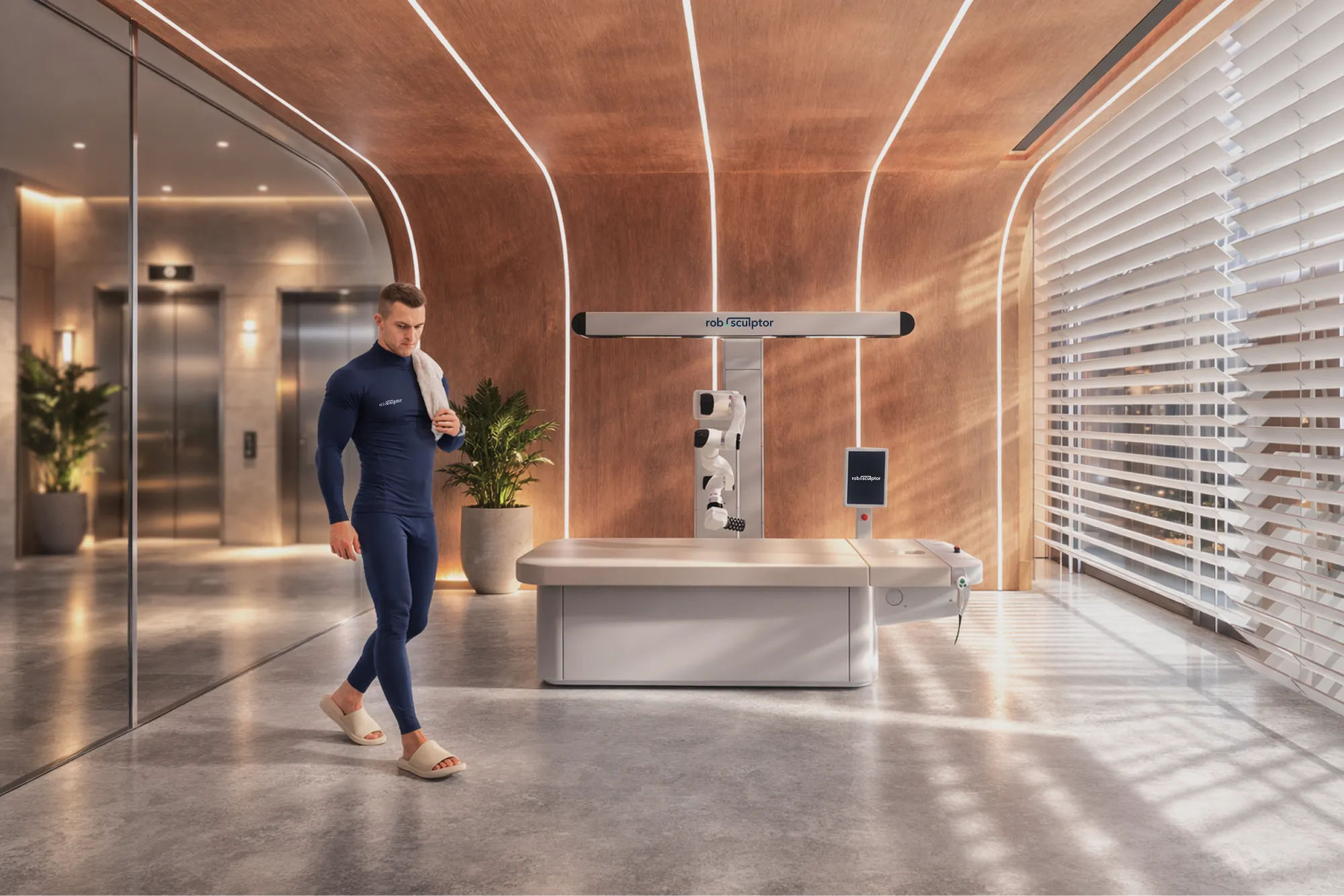 man is walking to get roboSculptor procedure in residential building