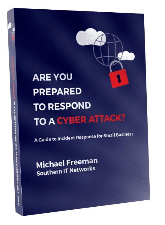 Book cover titled "Are You Prepared to Respond to a Cyber Attack?" showing a globe and lock icon.