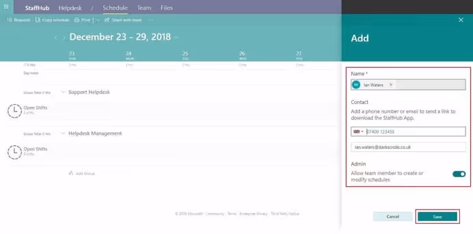 Microsoft 365 Staff Rota Set up Step 7
