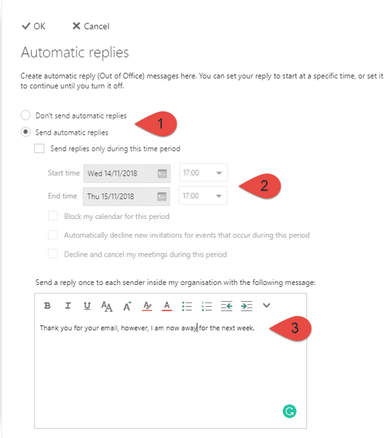 Outlook (Online) Out of Office Step 3