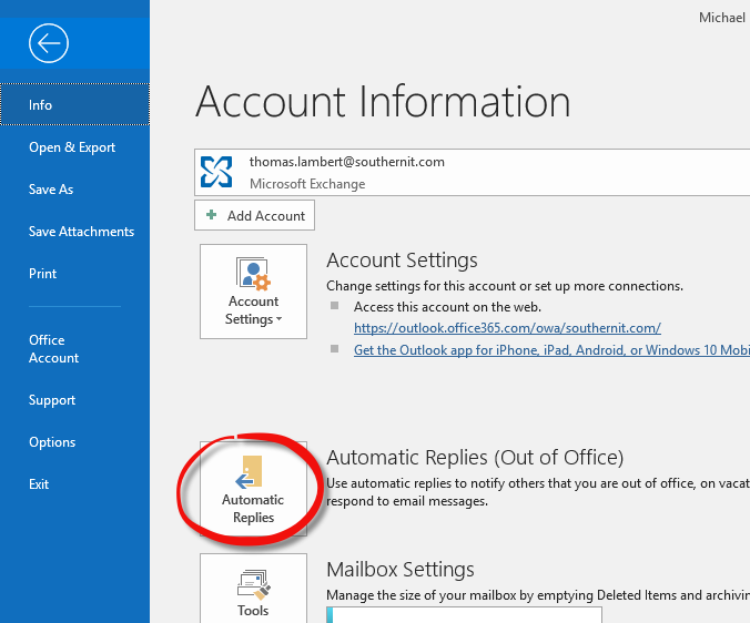 Outlook Out of Office Step 3