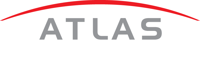 Atlas Sign & Awning logo with gray text and a red curved line above.