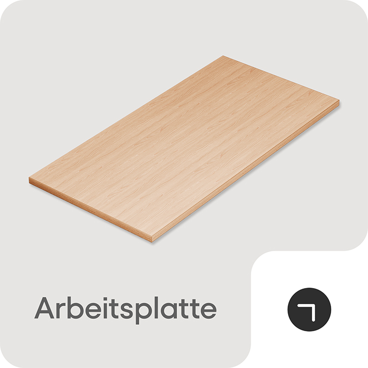 Holzarbeitsplatte mit natürlicher Maserung auf hellem Hintergrund.