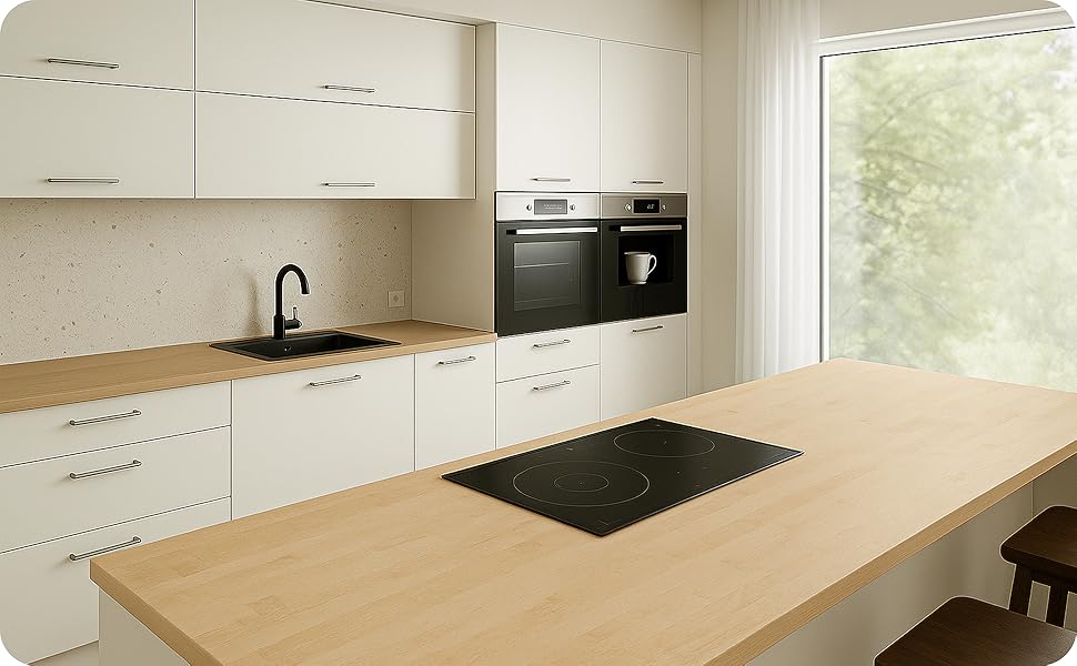 Vier höhenverstellbare Schreibtische mit unterschiedlichen Tischplattenfarben in einer vielfältigen Farbauswahl.