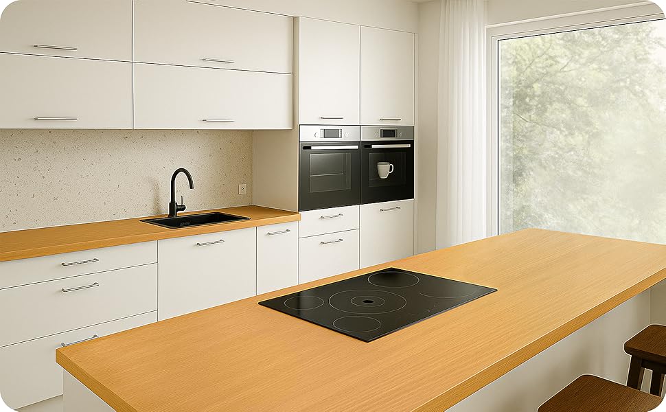 Vier höhenverstellbare Schreibtische mit unterschiedlichen Tischplattenfarben in einer vielfältigen Farbauswahl.