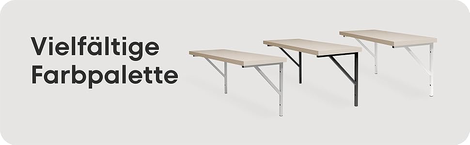 Vier höhenverstellbare Schreibtische mit unterschiedlichen Tischplattenfarben in einer vielfältigen Farbauswahl.
