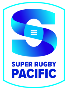 Blue gradient letter S with three horizontal white lines and text Super Rugby Pacific below.