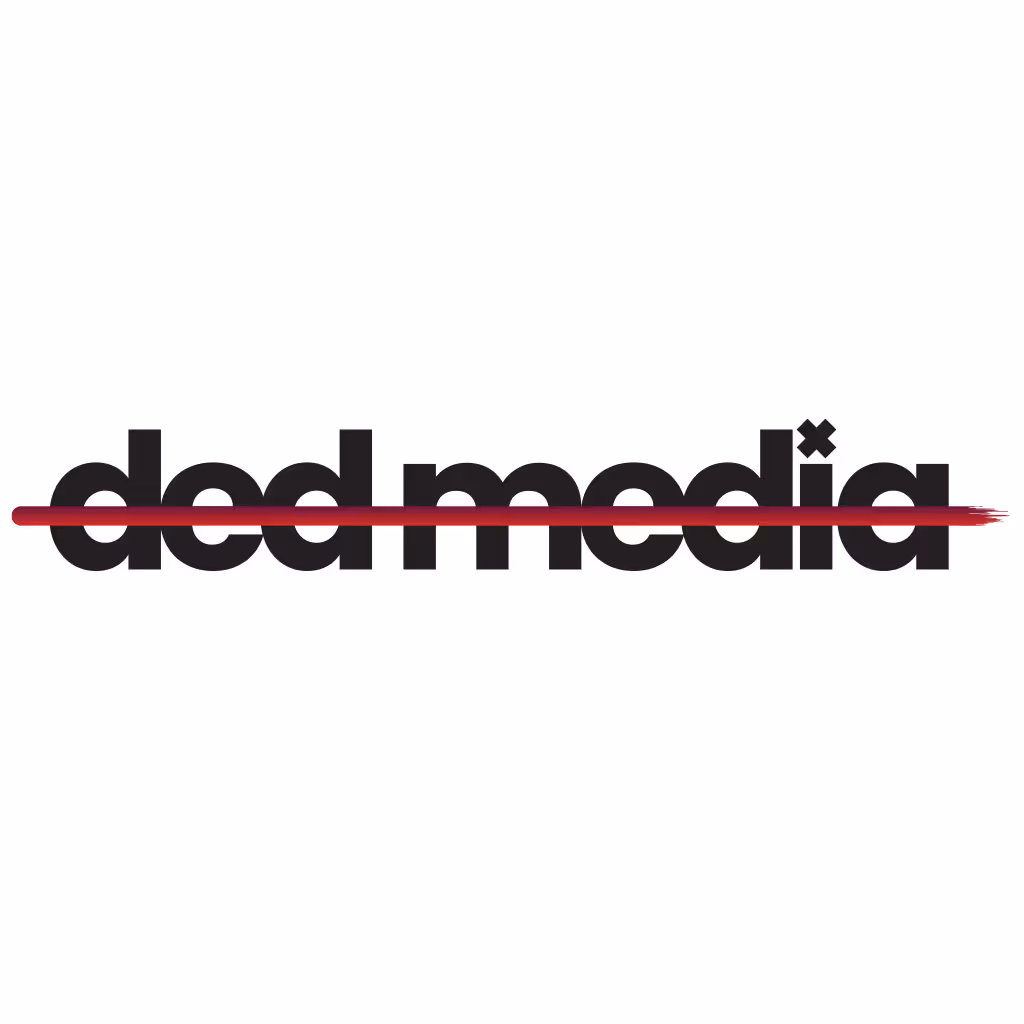 Ded Media logo featuring clean, modern typography with a horizontal strike-through