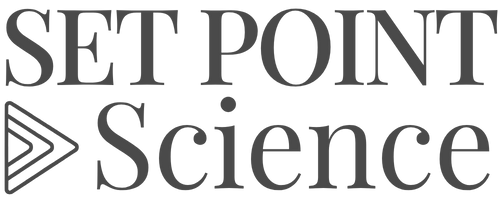 set point science logo wordmark with three embedded triangles pointing to the right