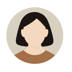small icon of a fair skinned woman with short dark hair inside of a beige circle