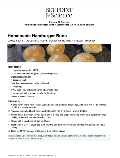 Preview of the Episode 33 homemade hamburger buns recipe PDF