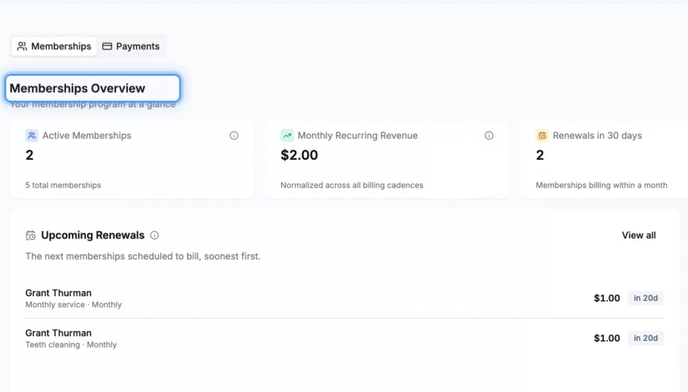 Prahsys Memberships dashboard