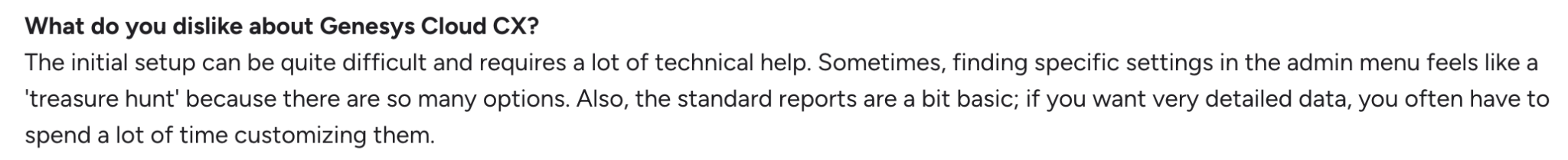 A G2 review that flags that Genesys’ reports require time and resources to customize