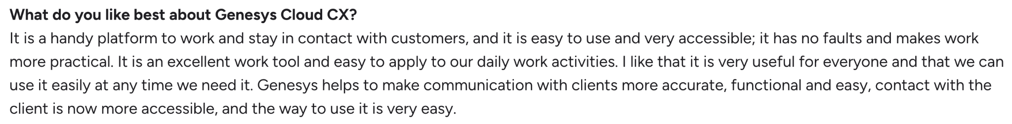 A typical review from G2 on Genesys’ ease of use