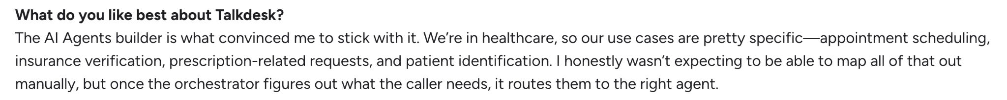 G2 review on Talkdesks industry specialization
