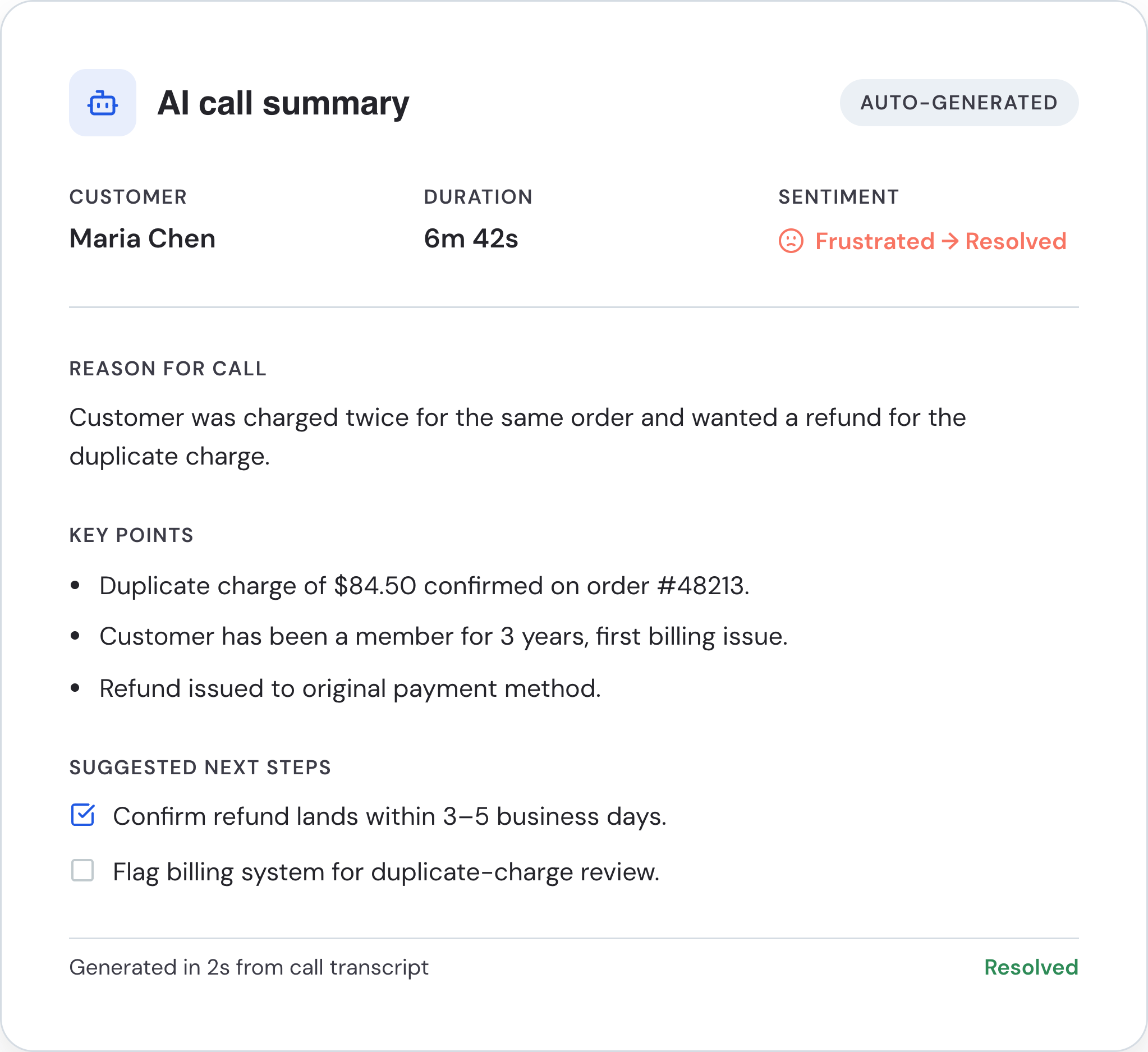 AI call summary
