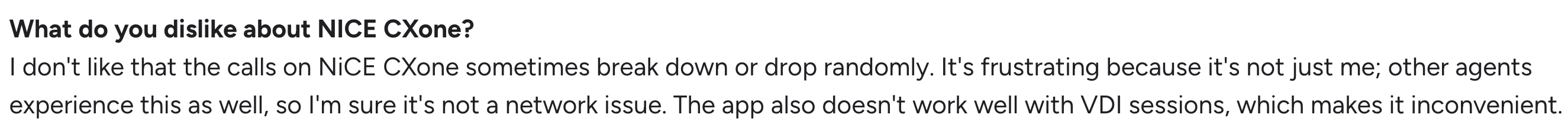 G2 review on Nice's platform instability issues