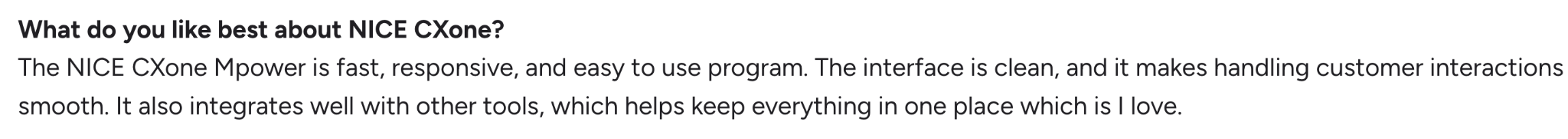 A typical G2 review on NICE’s ease of use