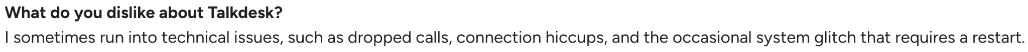 G2 review on Talkdesk's technical issues