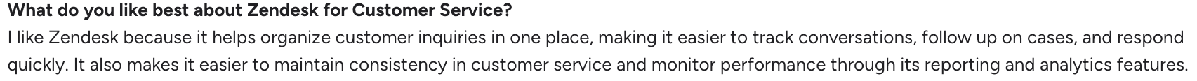 A G2 reviewer explaining that the Zendesk platform makes it easy to manage conversations
