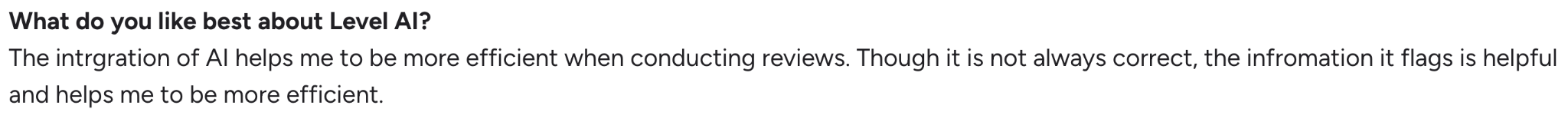 G2 review on how Level AI helps users review calls at scale and identify when actions need to be taken