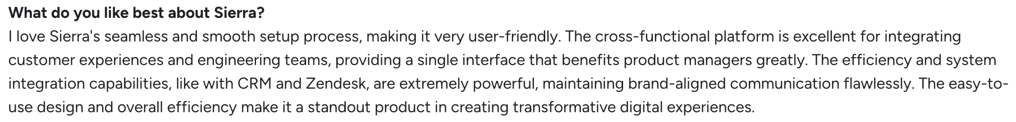 A G2 review that cites Sierra’s ease of use as a key selling point