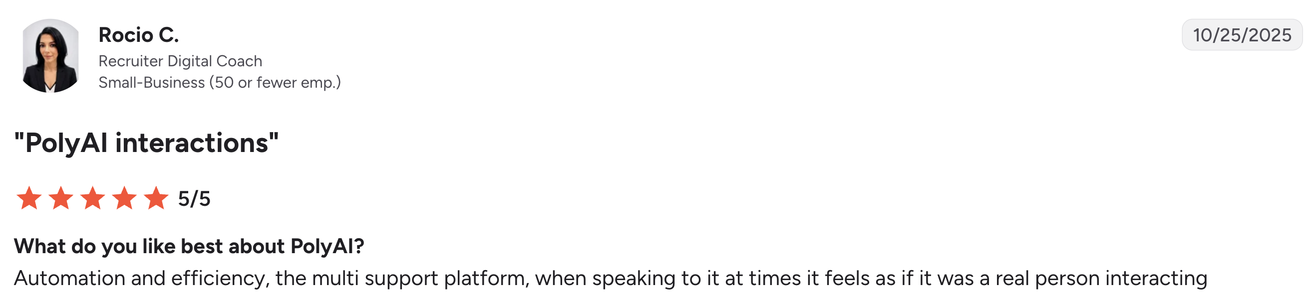 G2 review on PolyAI's human-sounding voice AI