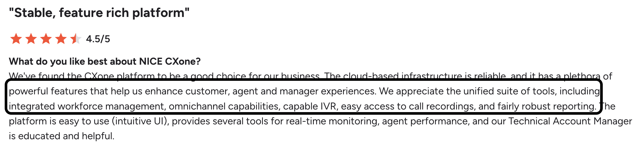 G2 review on NICE CXone's unified platform