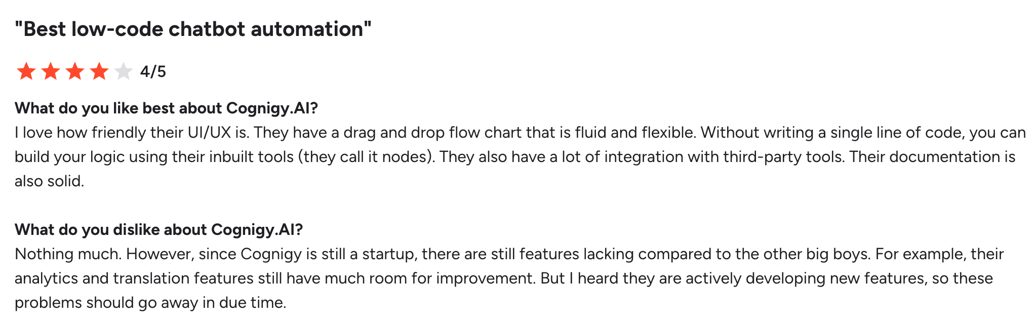 G2 review on NICE Cognigy's ease of use
