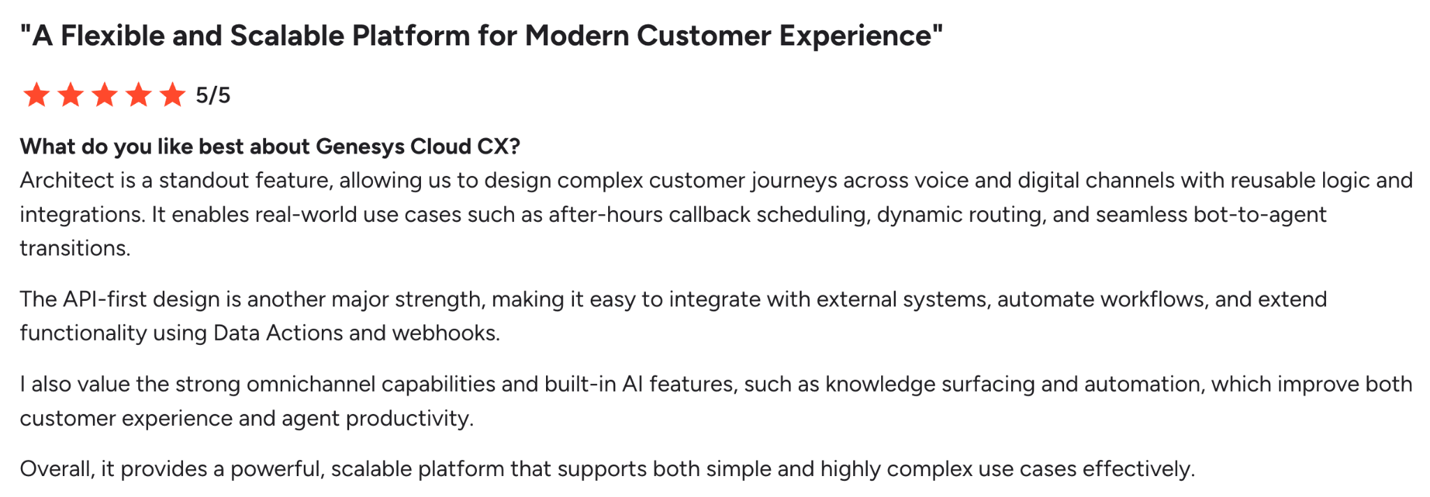G2 review on Genesys' Architect orchestration engine 