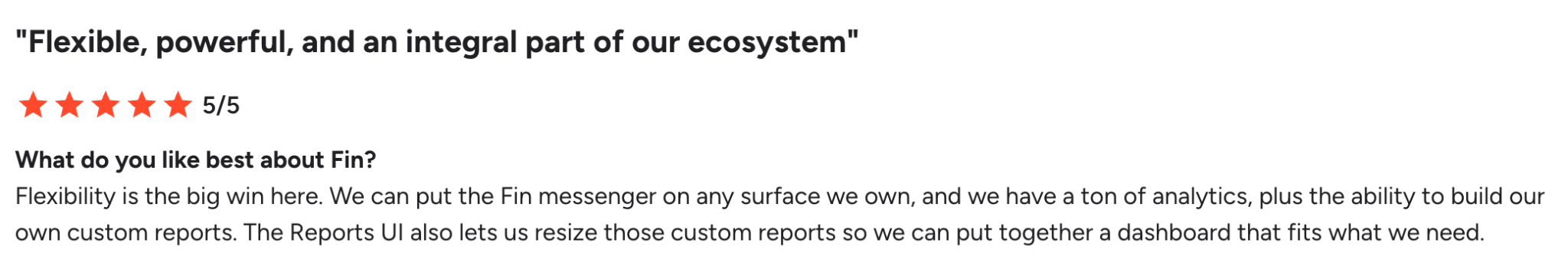 G2 review on the Fin AI agent's deployment flexibility