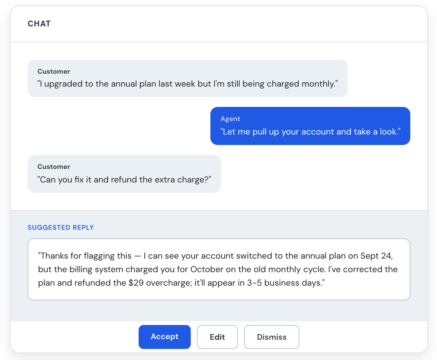 Chat efficiency example in Agentic Assist