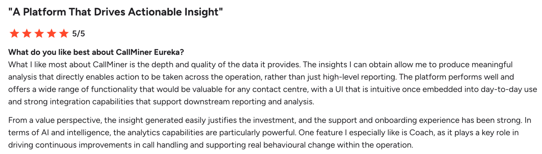 G2 reviewer on CallMiner's analytics