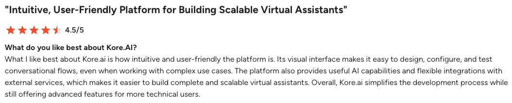 G2 review on Kore.ai's ease of use