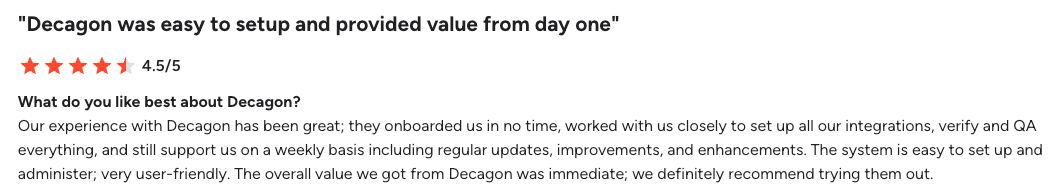 G2 review on Decagon's post-sales team