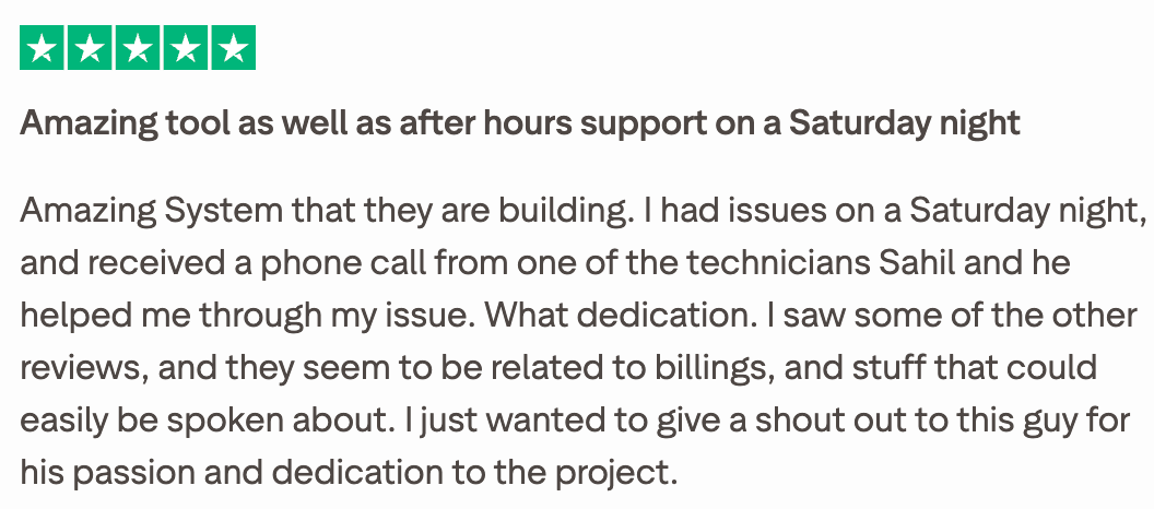 Trustpilot review on Vapi's support