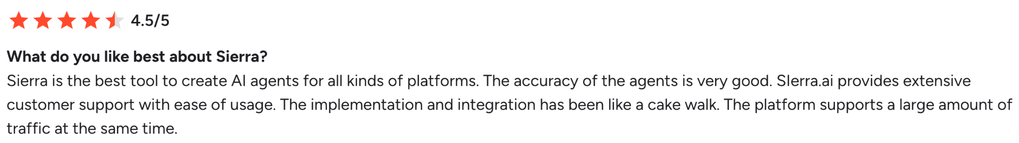G2 review on Sierra's agents being fast to deploy
