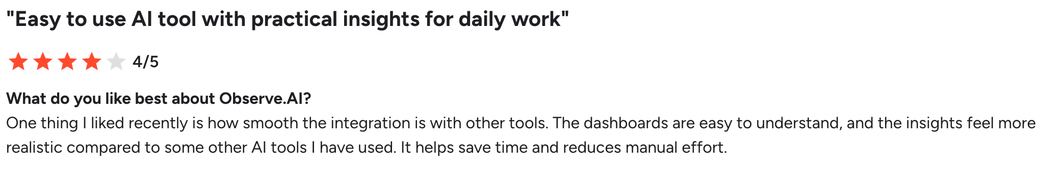 G2 review on the ease of using Observe.AI